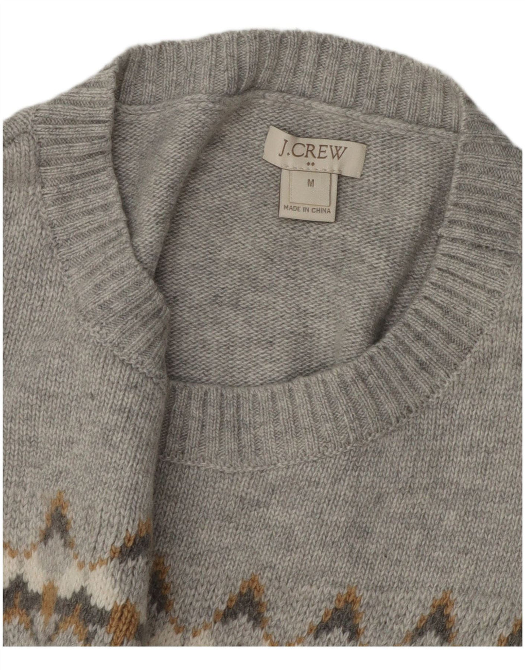 J. CREW Mens Crew Neck Jumper Sweater Medium Grey Fair Isle