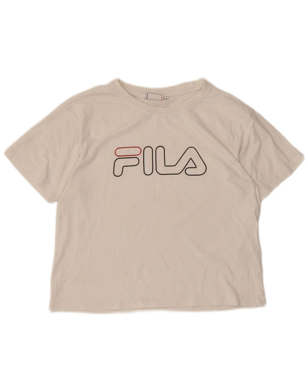 Fila Damen Crop Graphic T-Shirt Top UK 10 Small Weiße Baumwolle