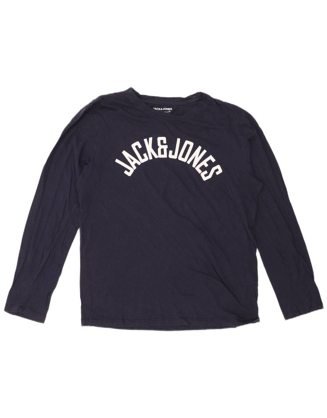 JACK & JONES Herren-Grafik-Oberteil, langärmelig, mittelmarineblaue Baumwolle