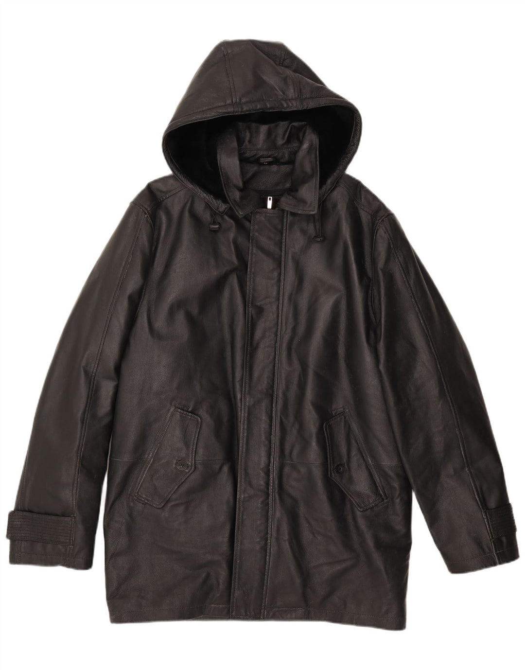 Vintage Herren-Lederjacke mit Kapuze, IT 50, großes schwarzes Leder