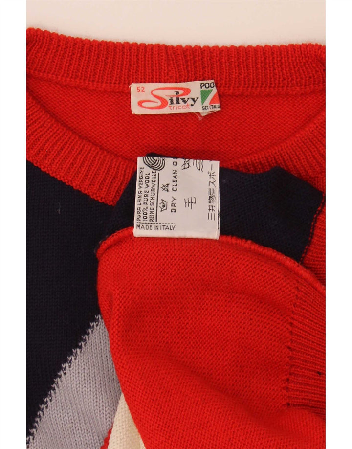 Silvy Herren-Pullover mit Rundhalsausschnitt, IT 52, große rote Colourblock-Wolle