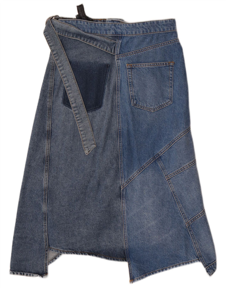 Zara Asymmetrischer Jeansrock für Damen, Größe S, W26, Blau, Patchwork, Baumwolle