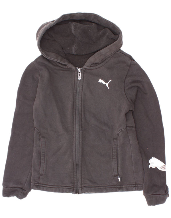 Puma Mädchen-Kapuzenpullover mit grafischem Reißverschluss, 9–10 Jahre, schwarze Baumwolle