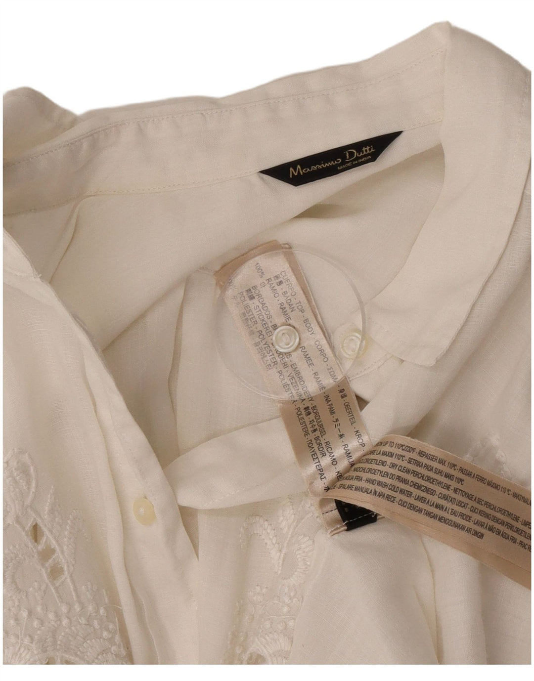 Massimo Dutti Damen Longline-Hemd UK 14 Medium Off White Floral Ramie