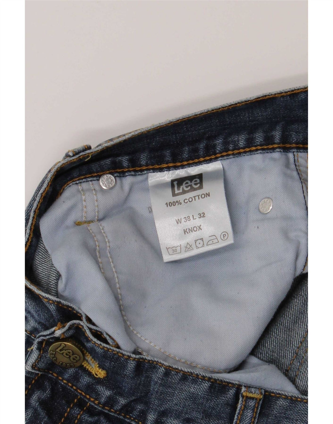 Lee Herren Knox Distressed Straight Jeans W38 L32 Blaue Baumwolle