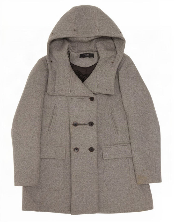 Zara Damen Kapuzen-Zweireihermantel UK 10 Small Grau