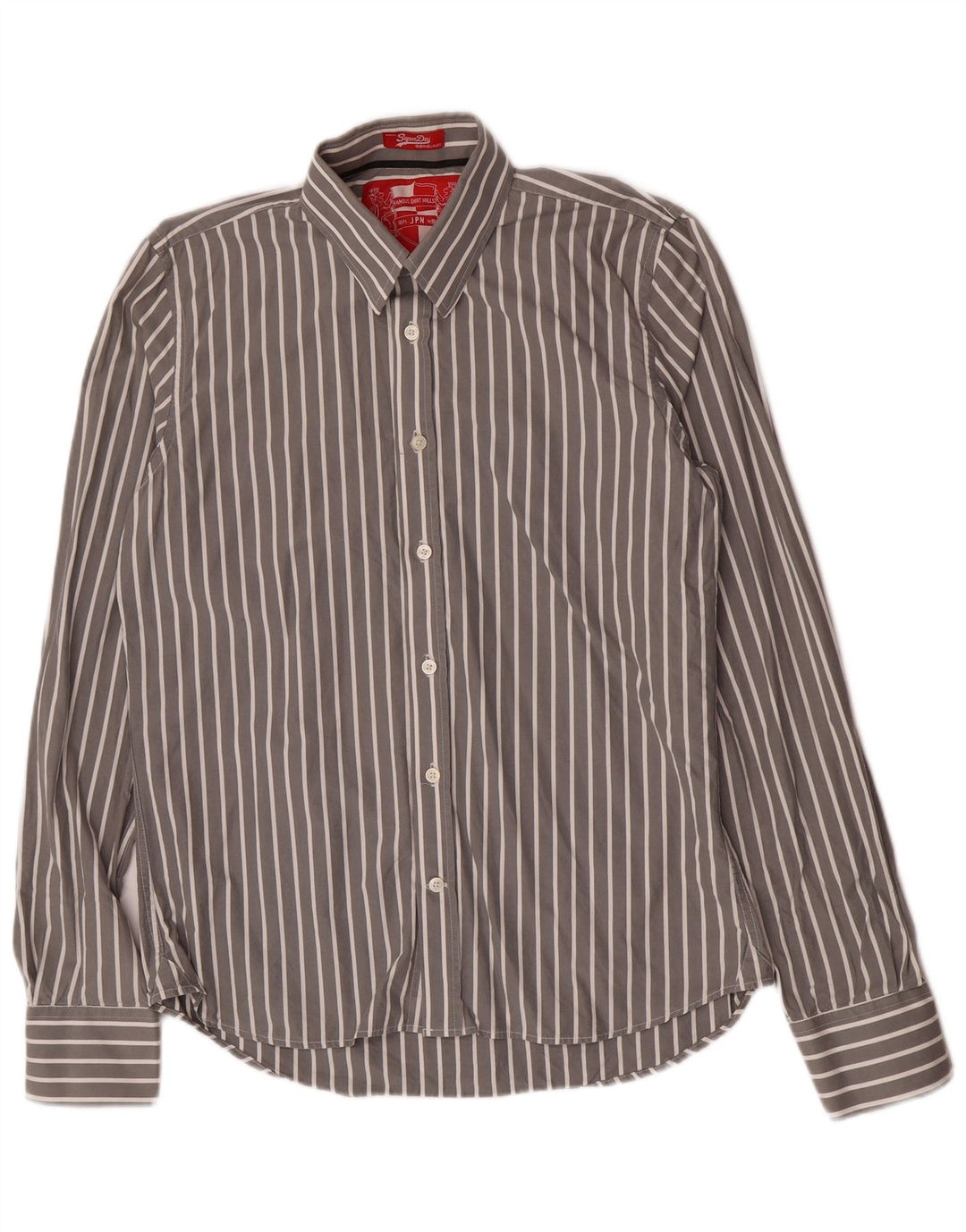 Superdry Herren-Hemd 2XL aus grauer Nadelstreifen-Baumwolle