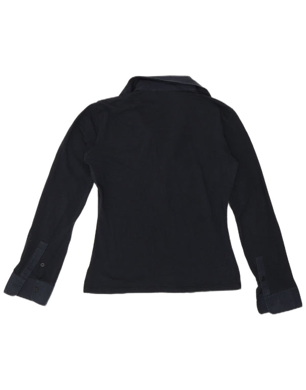 Max Mara Langarm-Poloshirt für Damen, UK 14, mittleres Marineblau, Farbblock