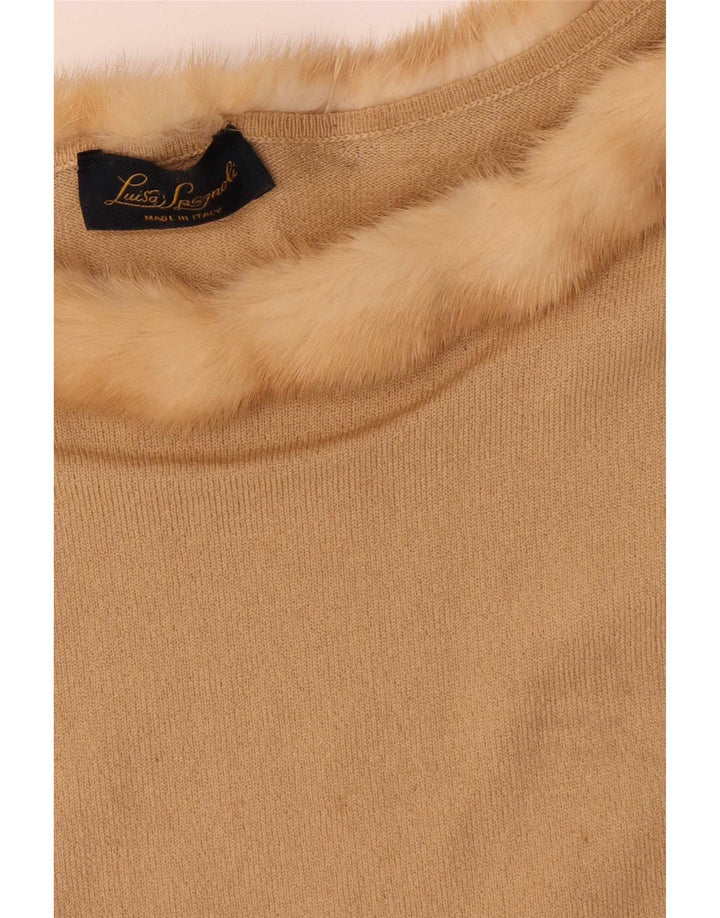 Luisa Spagnoli Damen Top 3/4 Ärmel UK 12 Mittelbeige Wolle