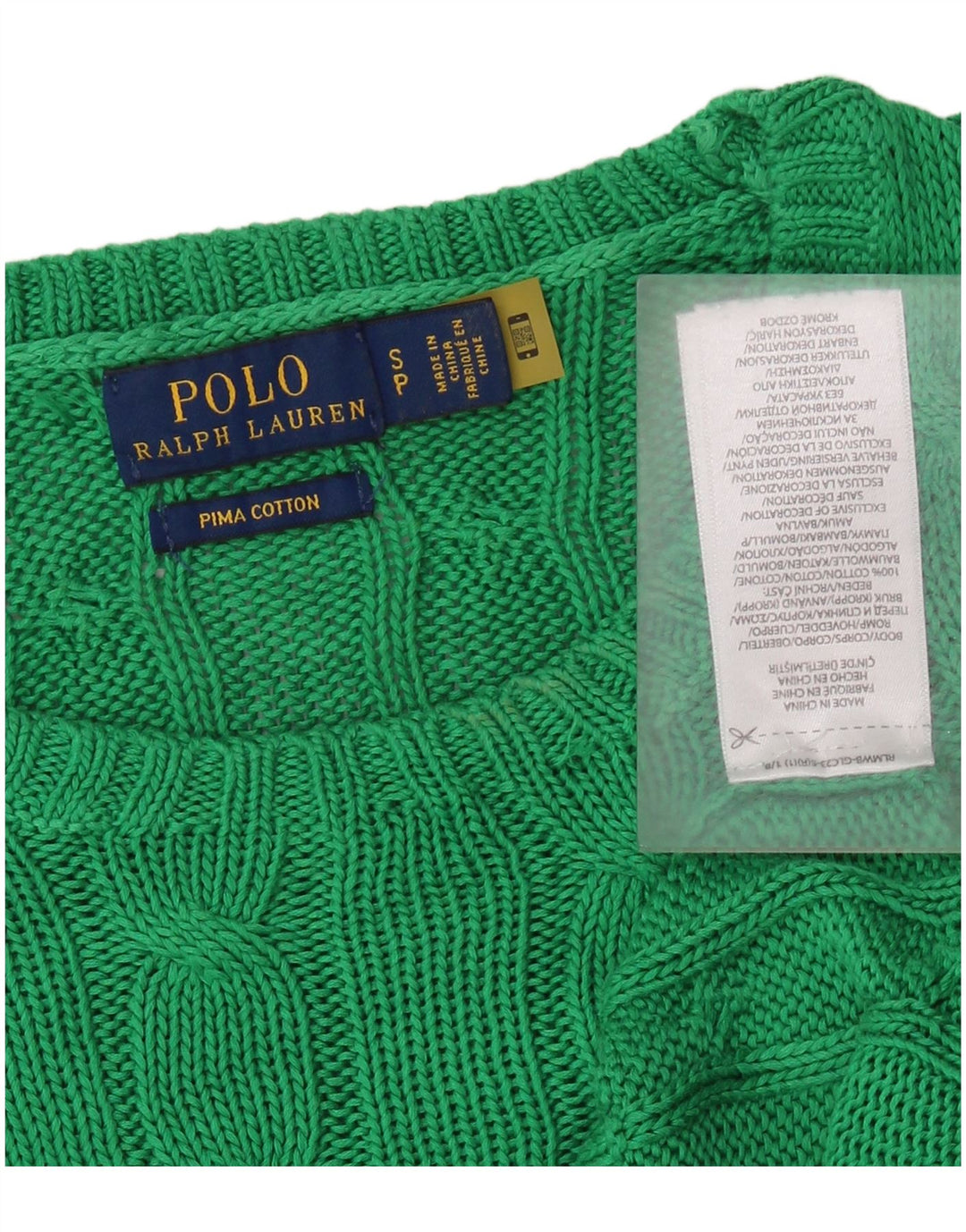 POLO RALPH LAUREN Damen-Pullover mit Rundhalsausschnitt, Gr. 10, Größe S, grüne Baumwolle