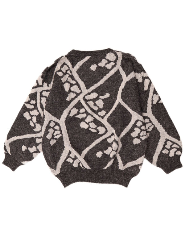 Vintage Damen Pullover mit Rundhalsausschnitt, Gr. 16, groß, grau, geometrisch