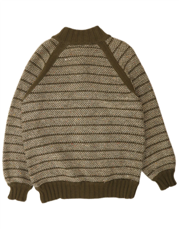 Missoni Herren-Cardigan-Pullover aus mittelkhakifarbener, gestreifter Wolle