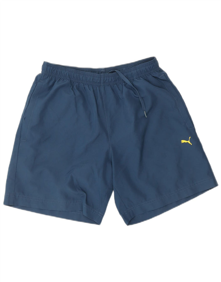 PUMA Mens Graphic Sport Shorts Small Navy Blue Cotton