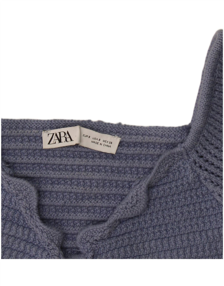 Zara Damen Strick-Crop-Top UK 8 Small Blau