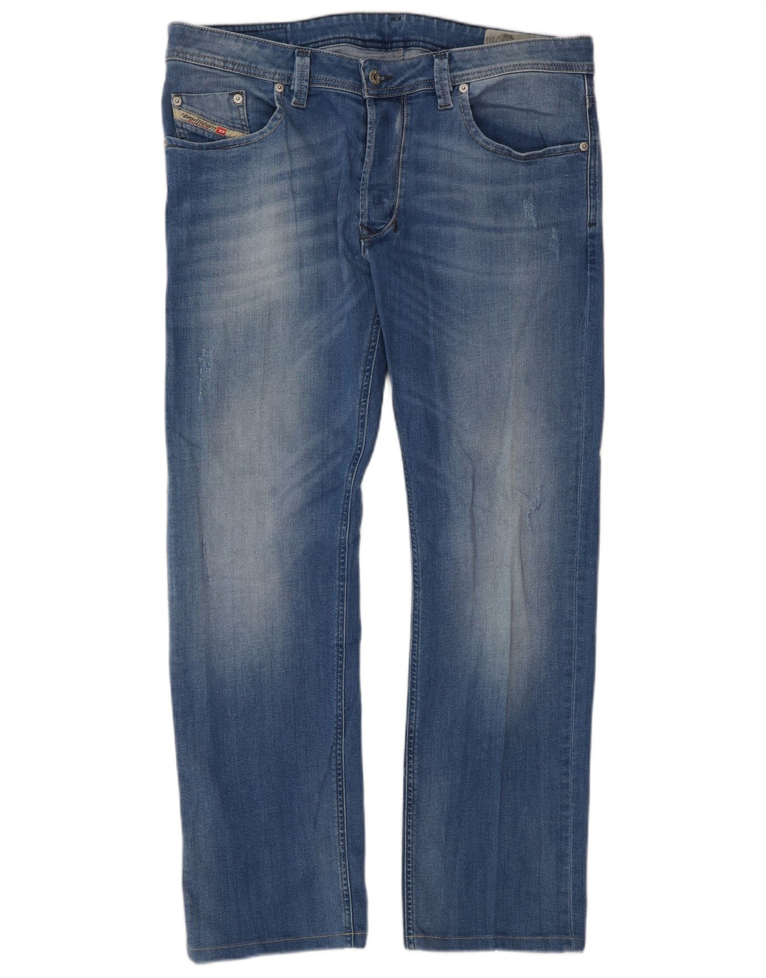 DIESEL Herren Straight Jeans W34 L30 Blaue Baumwolle