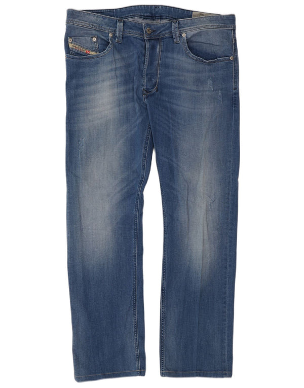 DIESEL Herren Straight Jeans W34 L30 Blaue Baumwolle