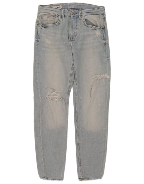 Zara Herren Distressed Tapered Jeans EU 38 Small W30 L29 Blaue Baumwolle