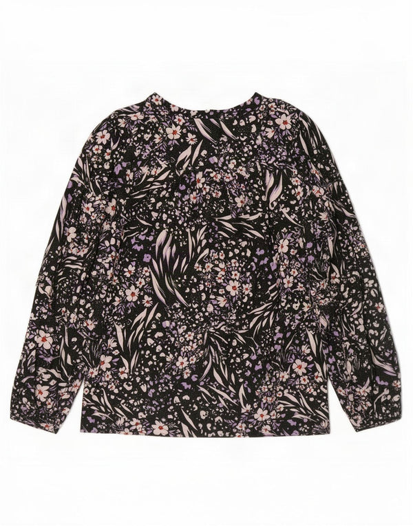 Marks & Spencer Damen-Blusenoberteil mit langen Ärmeln, Gr. 44, Größe L, Schwarz, Blumenmuster