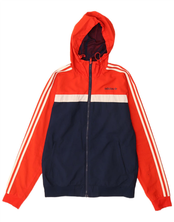 ADIDAS Herren-Regenjacke mit Kapuze, UK 36, klein, rotes Farbblock-Polyester