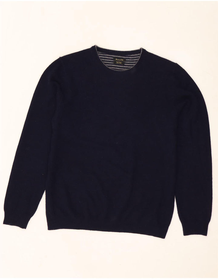 MASSIMO DUTTI Herren-Pullover mit Rundhalsausschnitt, große marineblaue Wolle