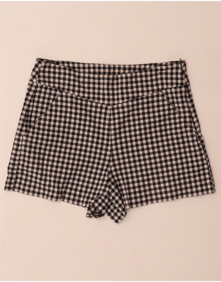 Zara Damen Trafaluc Hot Pants Medium W28 Schwarz Gingham Baumwolle