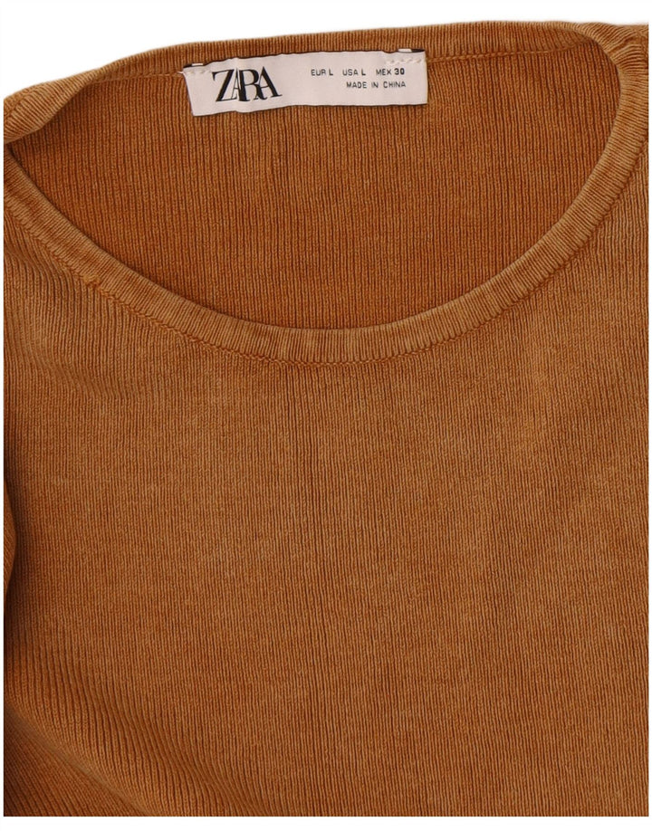 Zara Damen Crop Top Langarm UK 14 Large Beige
