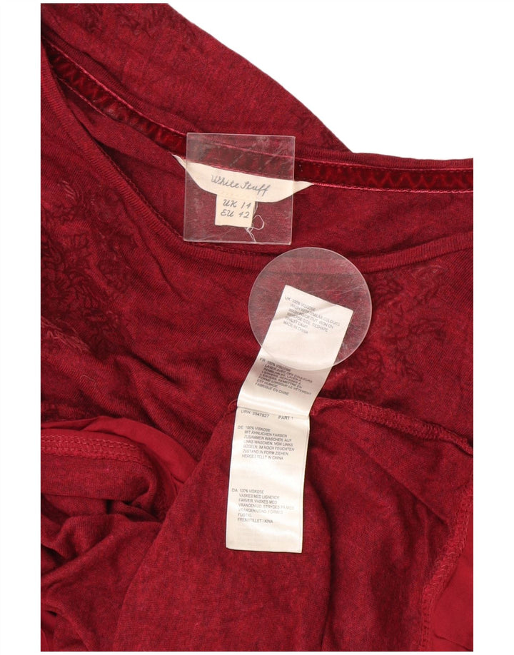 White Stuff Damen Crop Top Langarm UK 14 Große Burgunderrote Viskose mit Blumenmuster