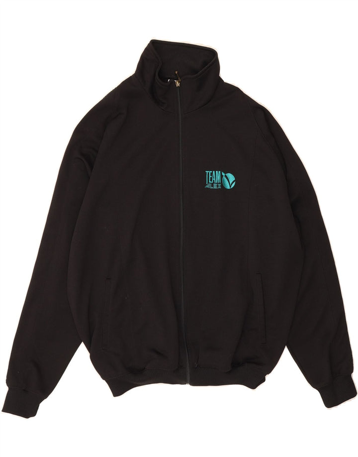 VINTAGE Mens Tracksuit Top Jacket Medium Black Polyester Sports Vintage Vintage and Second-Hand Vintage from Messina Hembry 