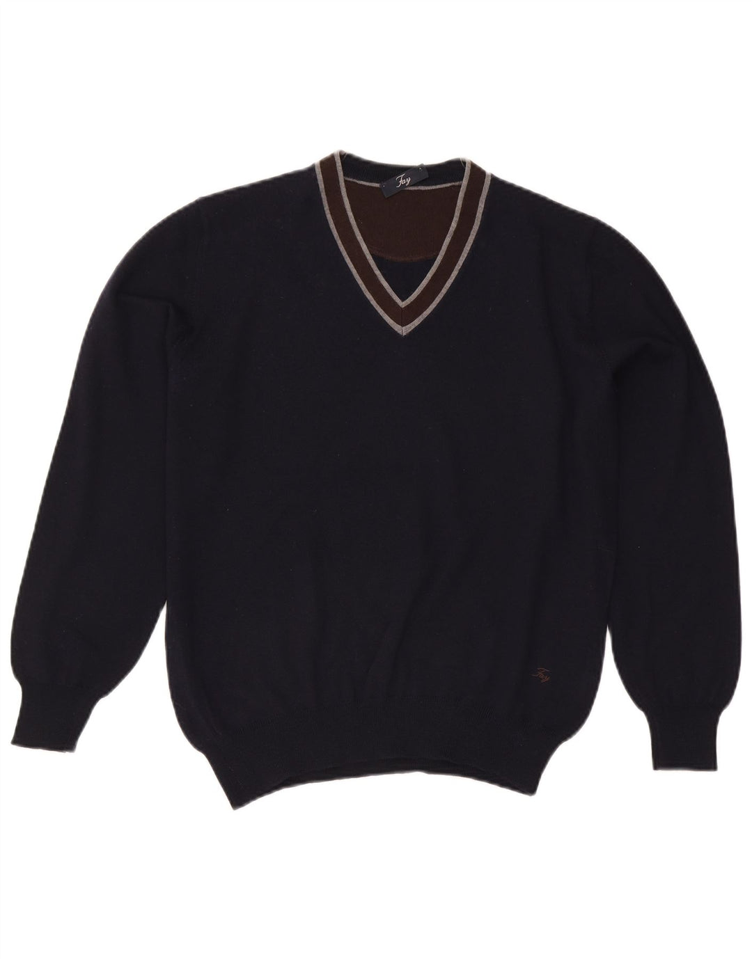 Fay Herren-Pullover mit V-Ausschnitt, mittlerer marineblauer Colourblock-Schurwolle