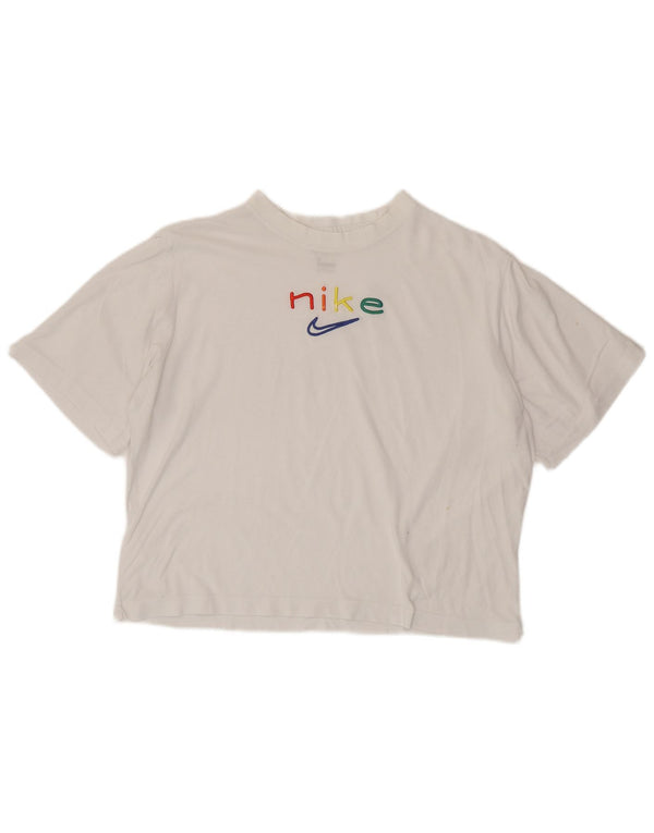 Nike Damen Dri Fit Übergroßes Grafik-T-Shirt-Oberteil UK 10 Small Weiß