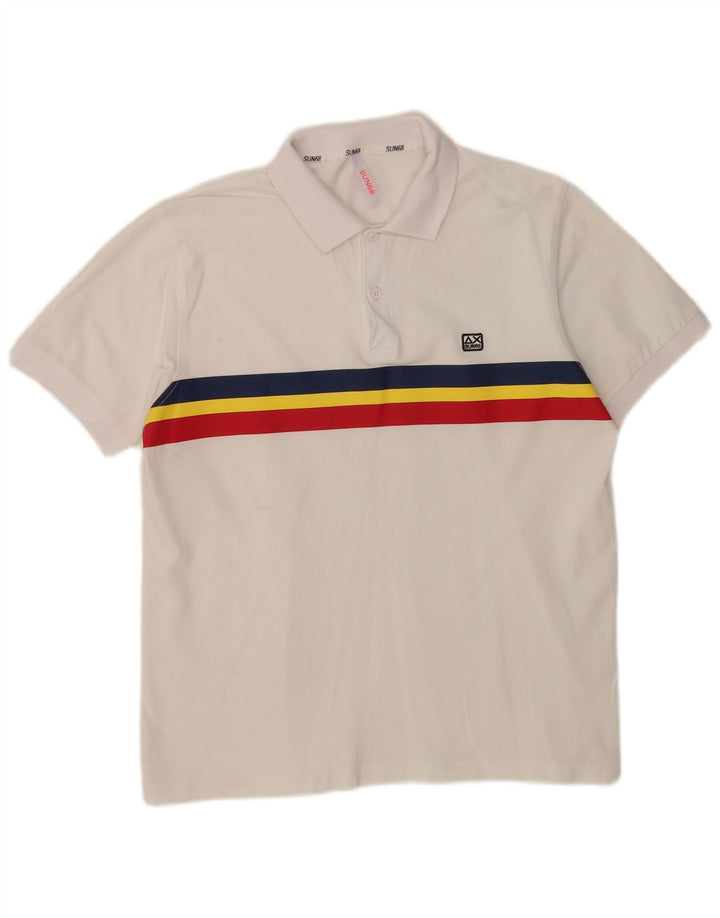 Sun68 Herren-Poloshirt, groß, weiß gestreift, Baumwolle