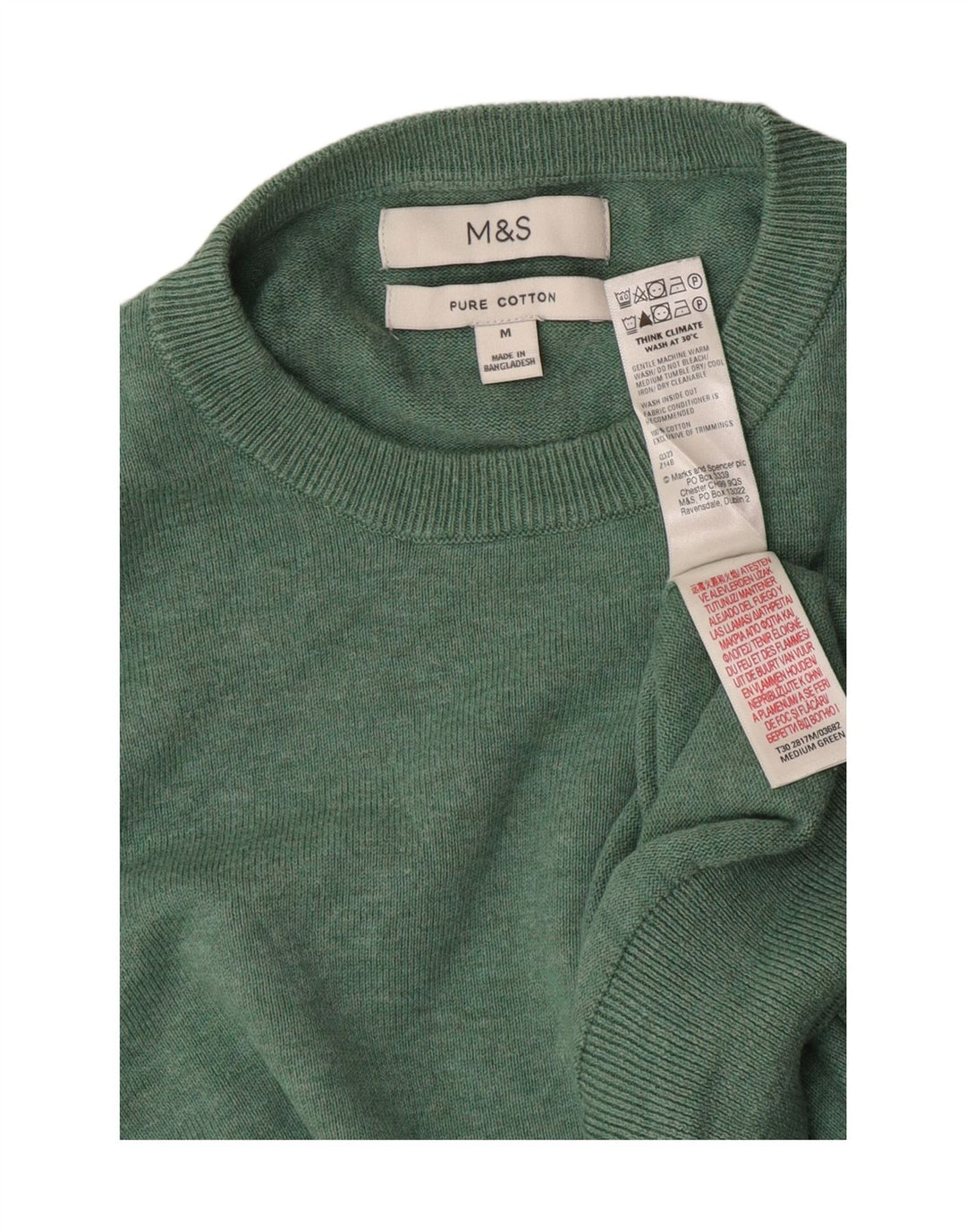 Marks & Spencer Herren-Pullover mit Rundhalsausschnitt, mittelgrüne Baumwolle