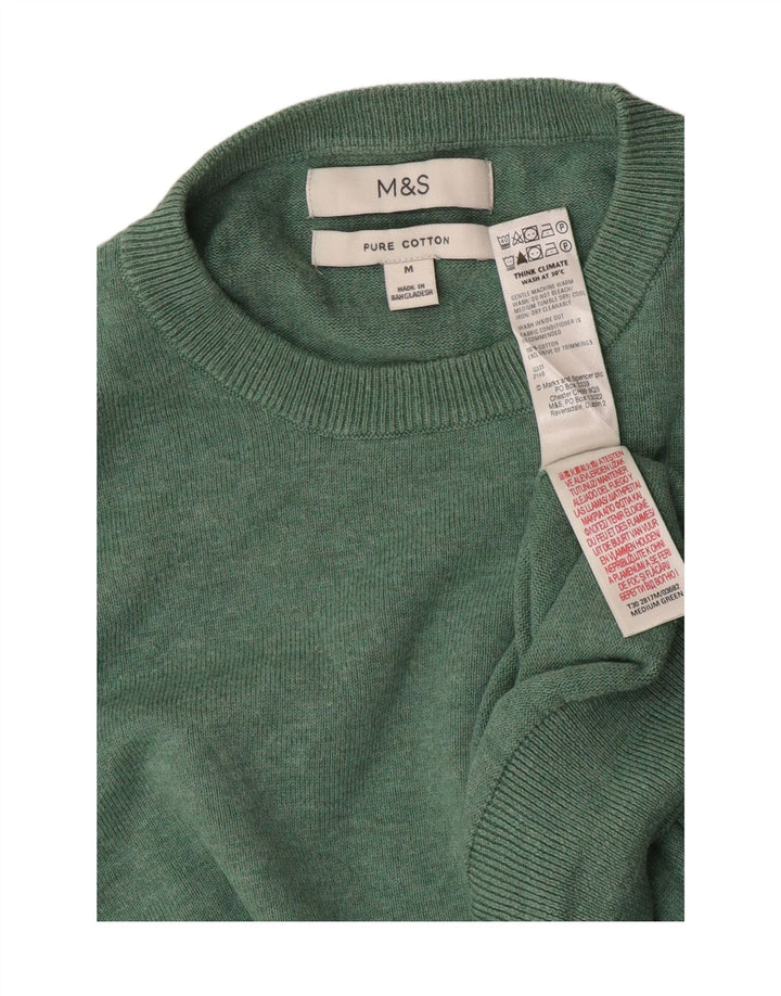 Marks & Spencer Herren-Pullover mit Rundhalsausschnitt, mittelgrüne Baumwolle