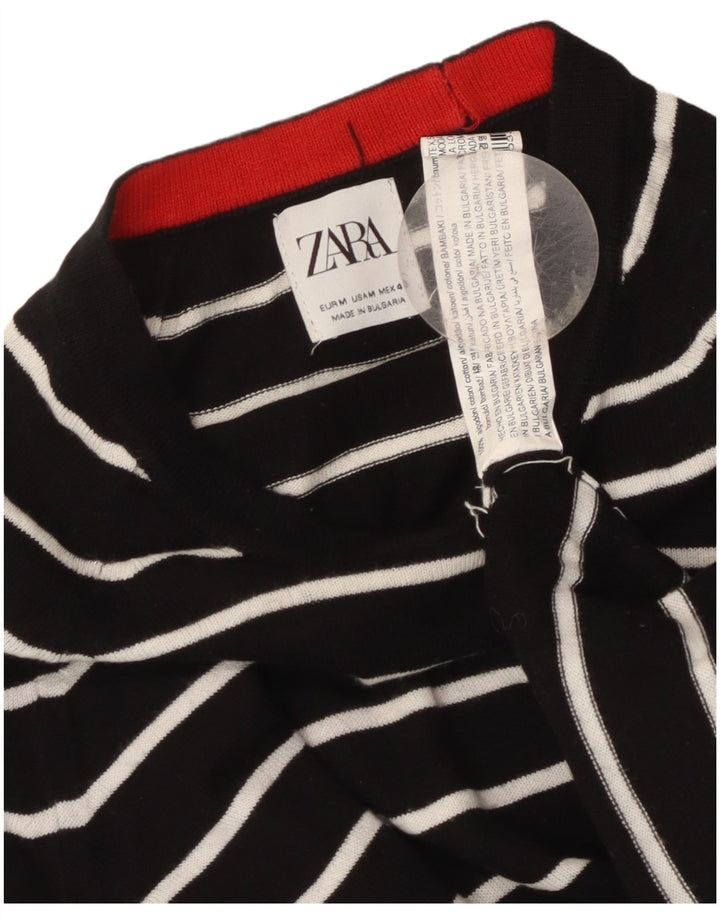 ZARA Damen-Pullover mit U-Boot-Ausschnitt, Gr. 14, mittelschwarz, gestreift, Baumwolle