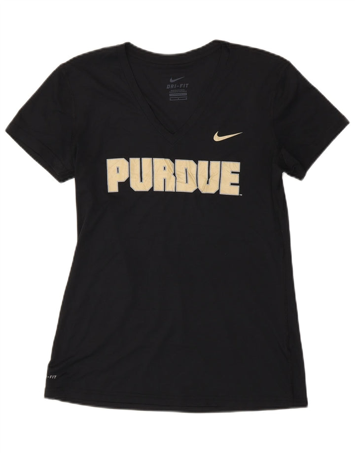NIKE Damen Purdue Graphic T-Shirt Top UK 12 Medium Schwarz