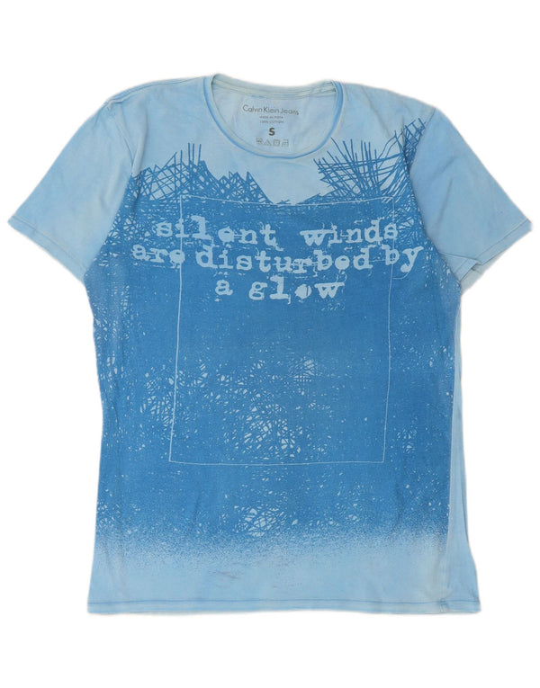 Calvin Klein Jeans Damen Grafik-T-Shirt Top UK 10 Small Blau Baumwolle