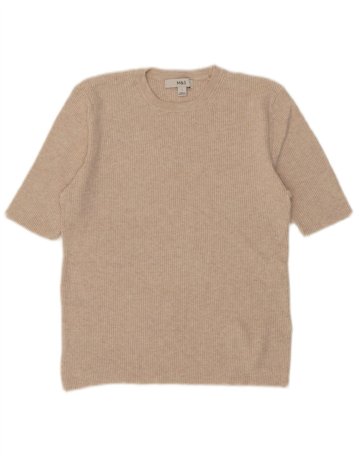 MARKS & SPENCER Damen T-Shirt Top UK 14 Large Beige Viskose