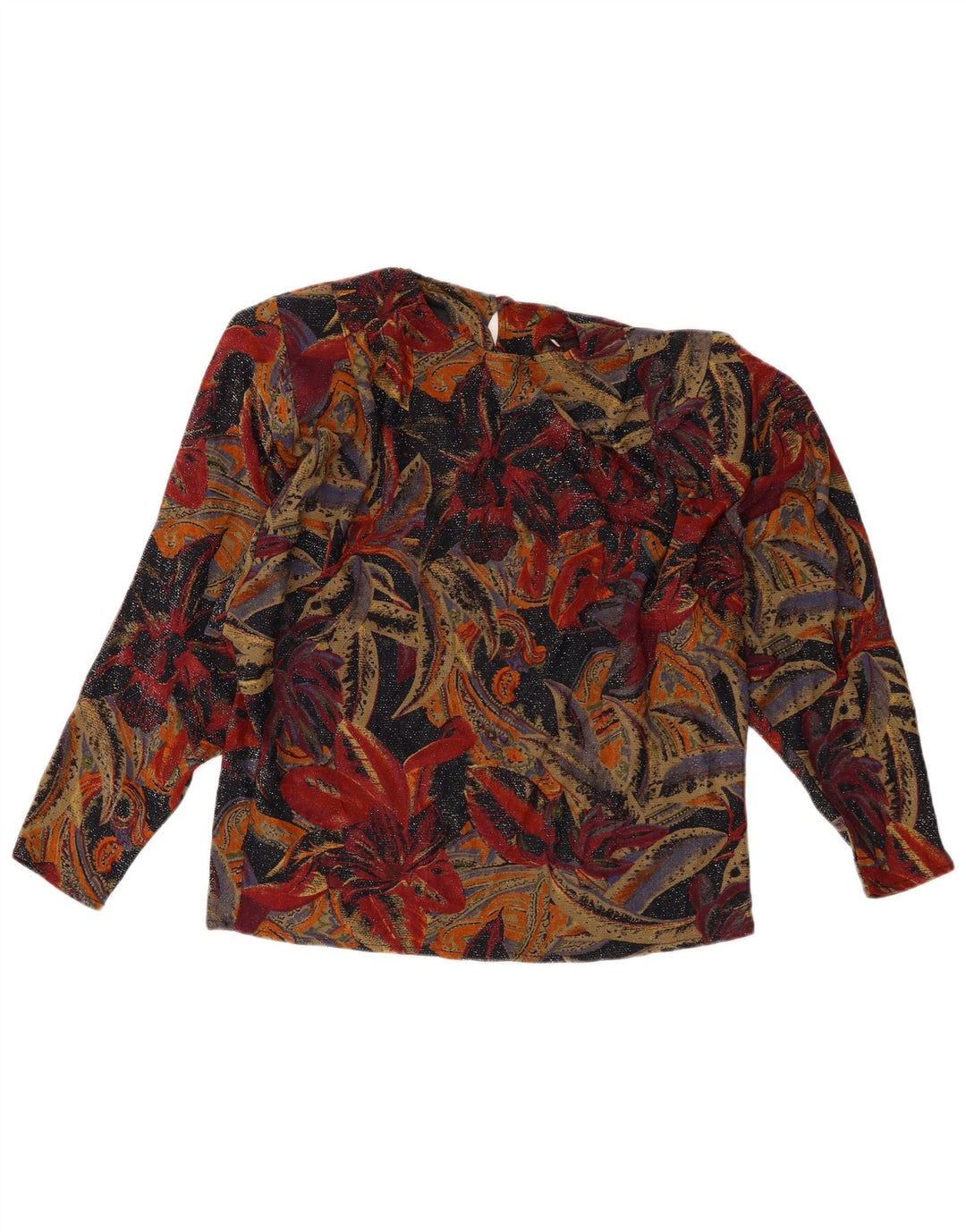 Vintage Damen LangarmBluse Top UK 10 Kleines mehrfarbiges Blumenmuster