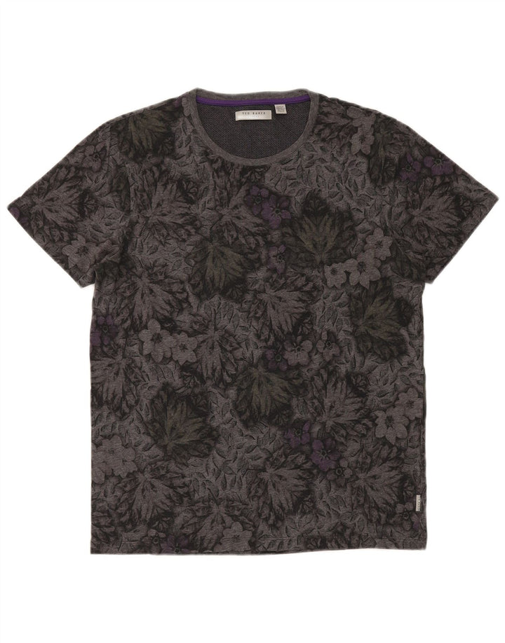 Ted Baker Herren T-Shirt-Oberteil Mittelgrau mit Blumenmuster