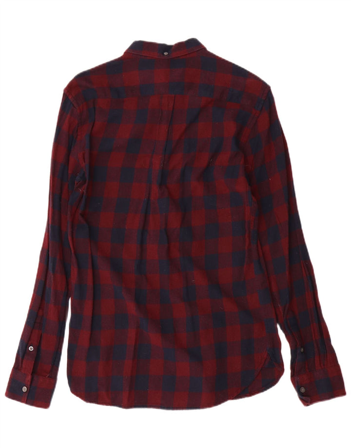 French Connection Herren-Flanellhemd, kleine rote Gingham-Baumwolle