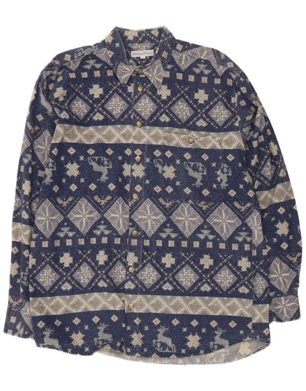 Vintage Herrenhemd groß marineblau geometrisch