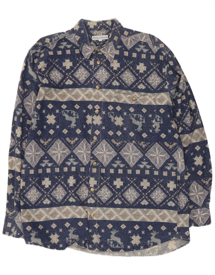 Vintage Herrenhemd groß marineblau geometrisch