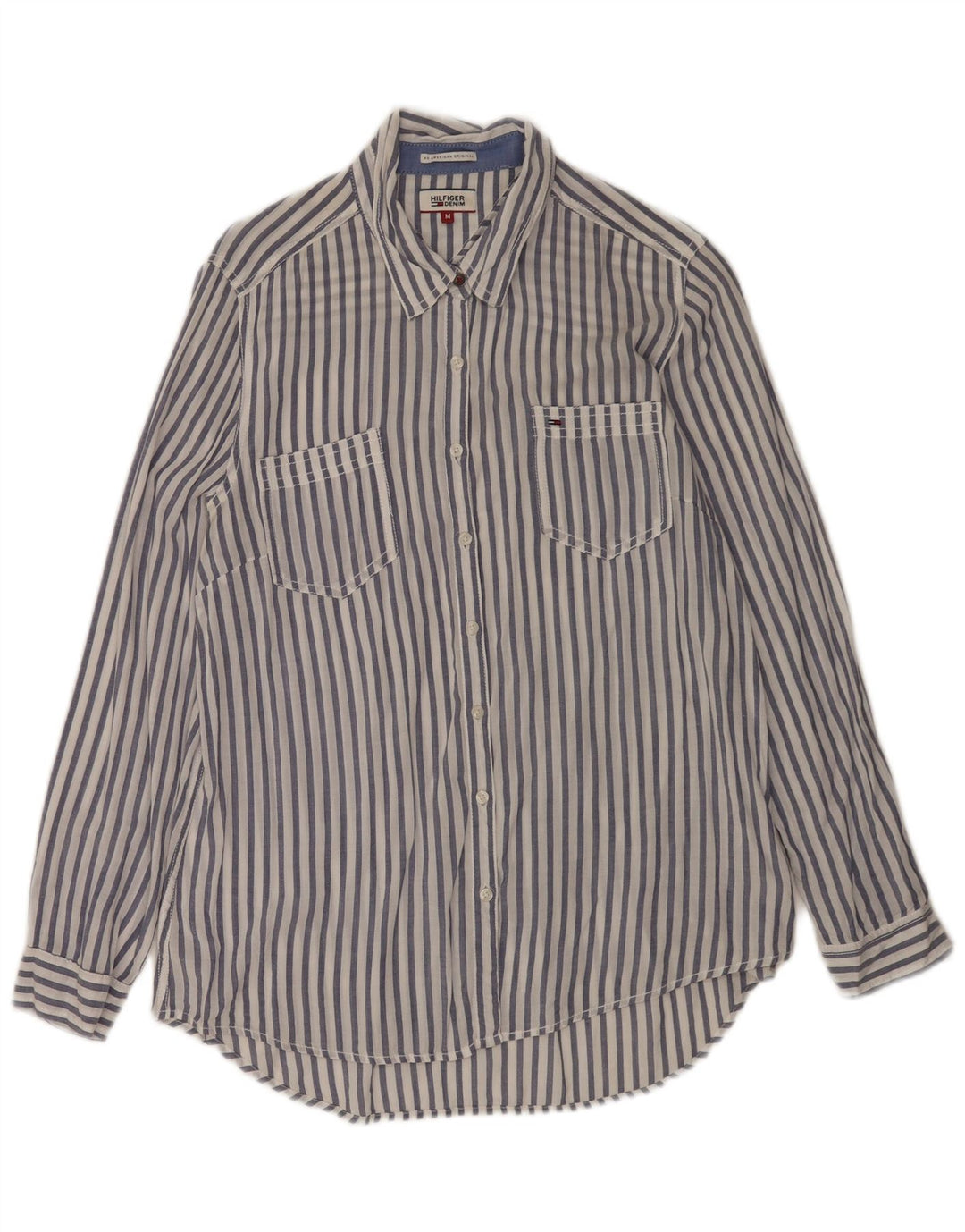 Tommy Hilfiger Damen-Hemd UK 14 Mittelweiße Nadelstreifen-Viskose