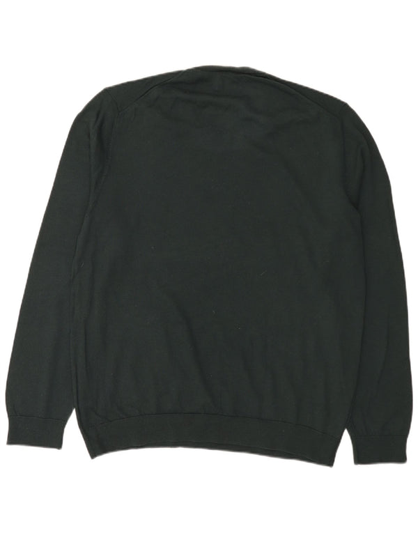 Marks & Spencer Mens V-Neck Jumper Sweater XL Green Merino Wool