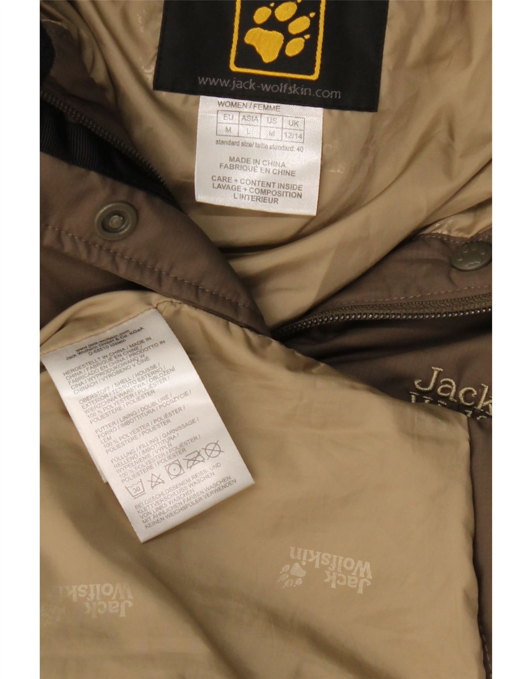 Jack Wolfskin Wattierter Damenmantel mit Kapuze, UK 12/14, mittleres Khaki-Polyester