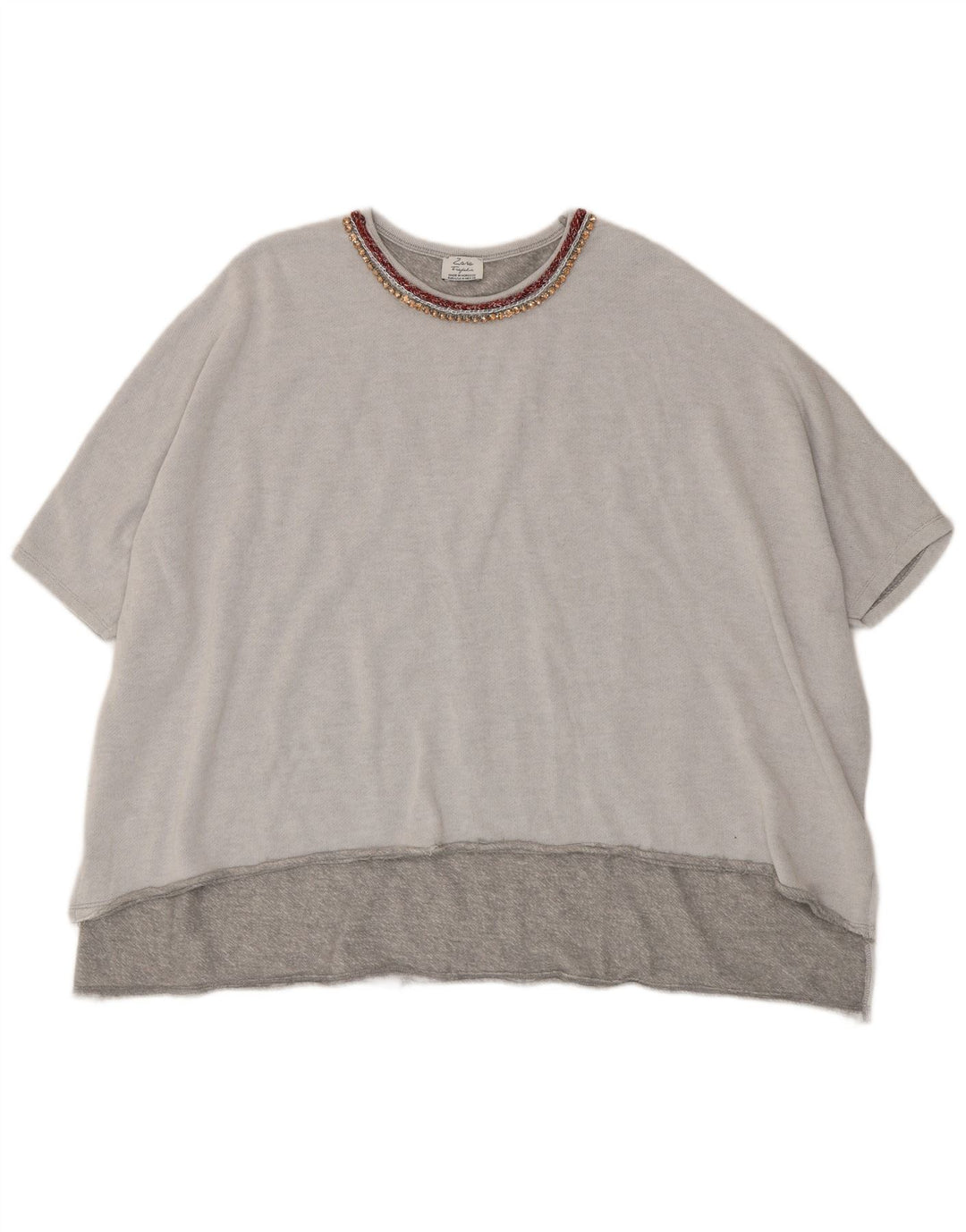Zara Damen Trafaluc Übergroßes T-Shirt-Oberteil UK 14 Mittelgraues Polyester