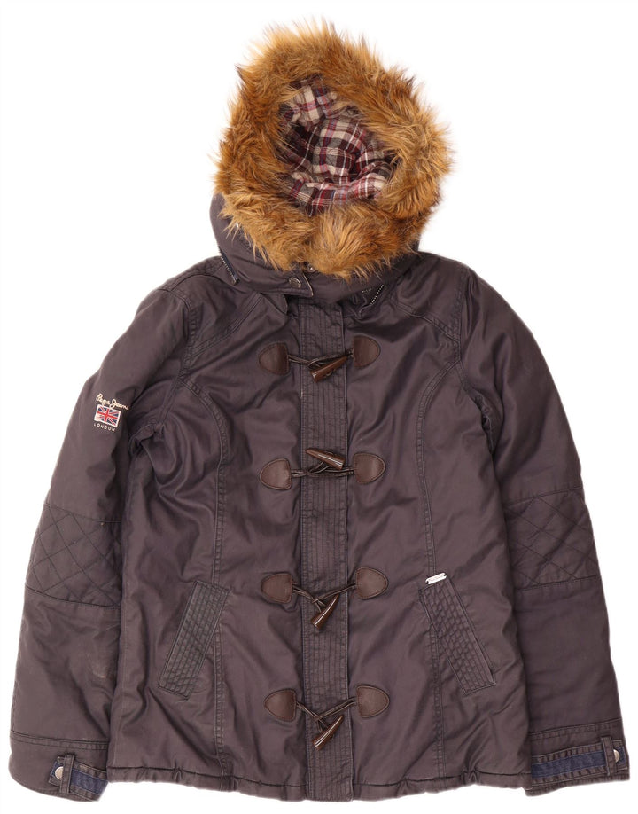 PEPE Jeans Wattierte Damenjacke mit Kapuze, UK 14, mittelmarineblaue Baumwolle