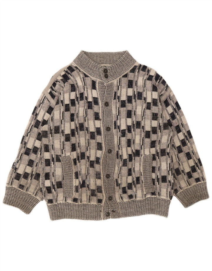 Vintage Herren-Cardigan-Pullover, groß, grau kariert
