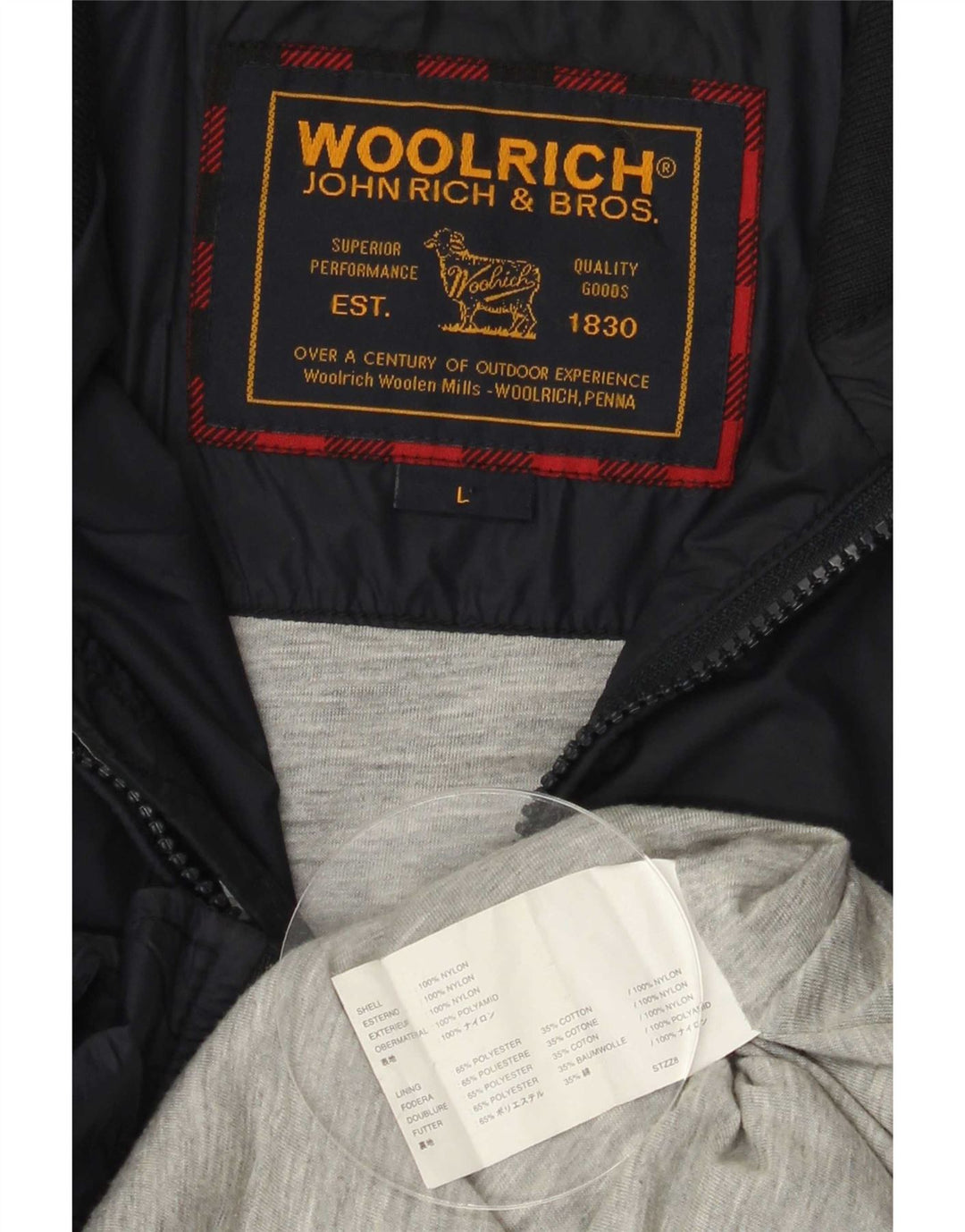 Woolrich Herren-Bomberjacke mit Grafik, UK 40, Marineblau, Nylon, Größe 40, Marineblau