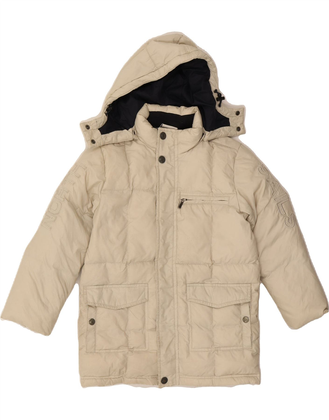 NORTH SAILS Boys Graphic Hooded Padded Coat 5-6 Years Beige Polyamide Vintage North Sails and Second-Hand North Sails from Messina Hembry 